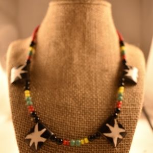African Necklace, Rasta Necklace, Batik Bead